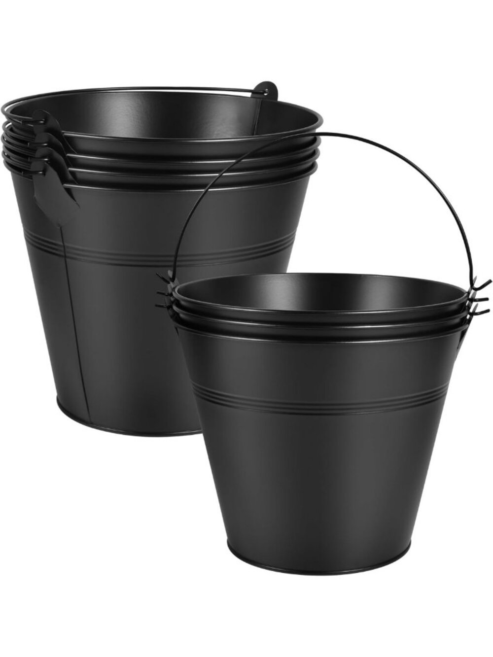 Set of 7 Black Metal Buckets - Galvanized Ice Pails for Plants, Party Favors